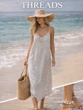 THREADS By Bed Threads, 100% French Flax Linen Dress in Soft Linen Tweed,Size L